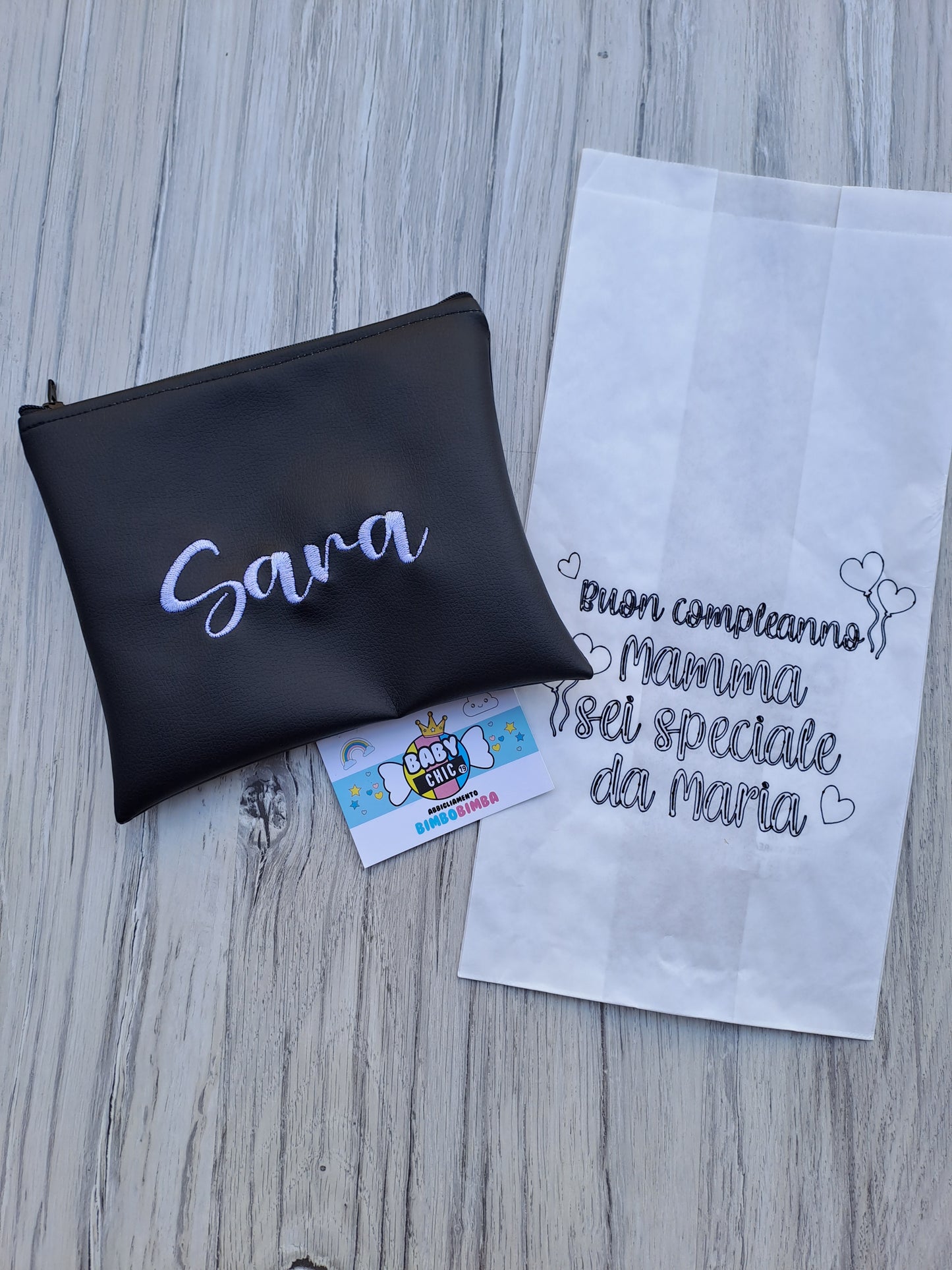 Pochette in ecopelle con nome