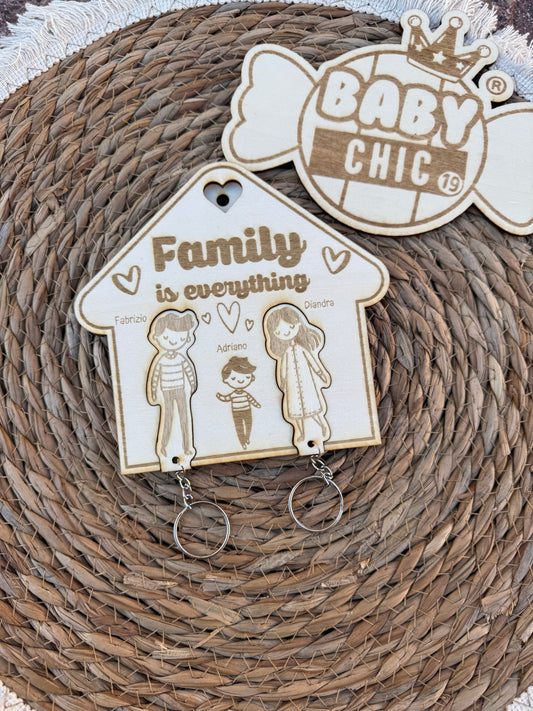 portachiavi Family in legno da appendere